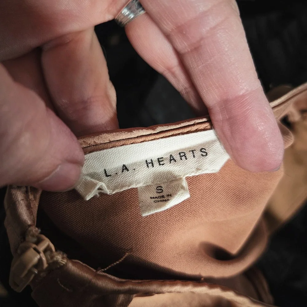 L.A. Hearts Womens Satin Corset Top Bronze Brown Square Neck‎ Crop Small
